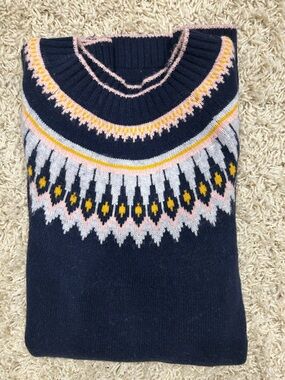 Boden Navy Fair Isle Sweater with Pink and Yellow Accents